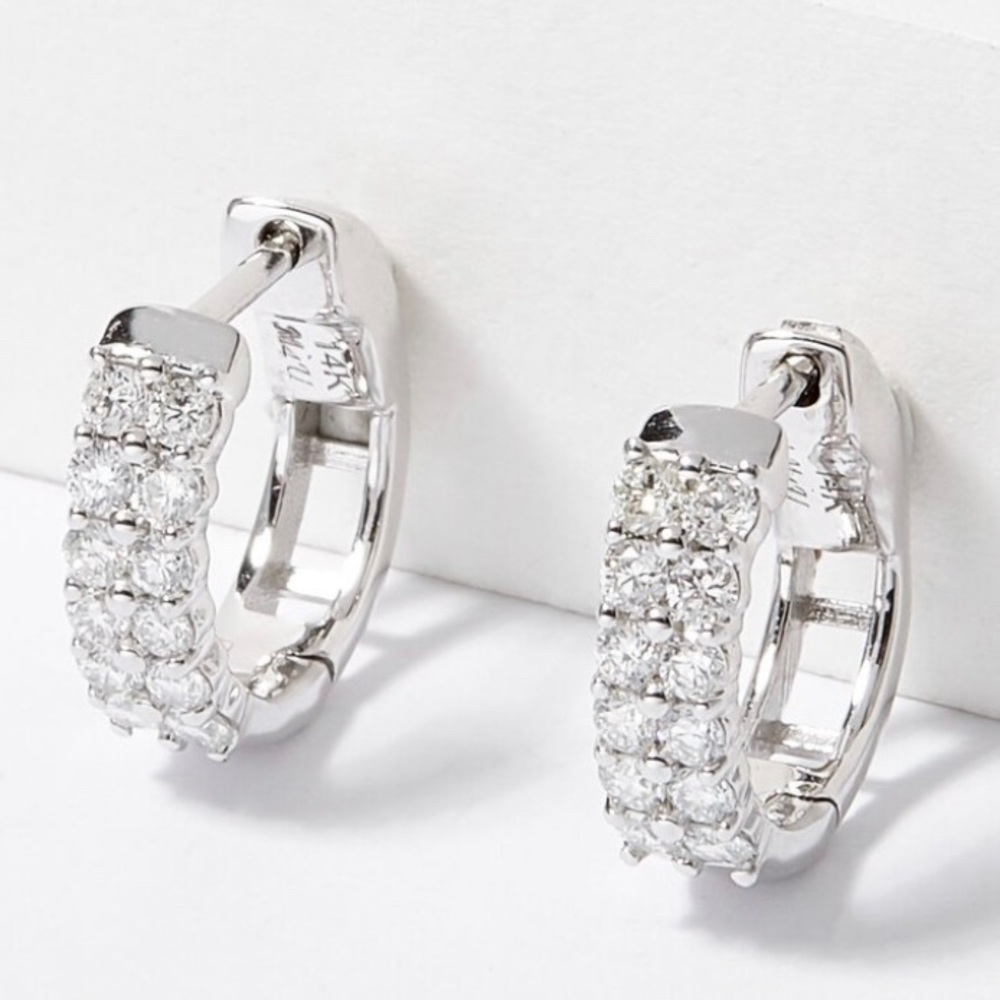 14K White Gold 0.50ctw Diamond Hoop Earrings